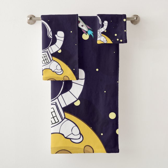 Spaceman Astronaut Exploring Outer Space Bath Towel Set (Insitu)