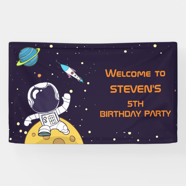 Spaceman Astronaut Exploring Outer Space Birthday Banner (Horizontal)