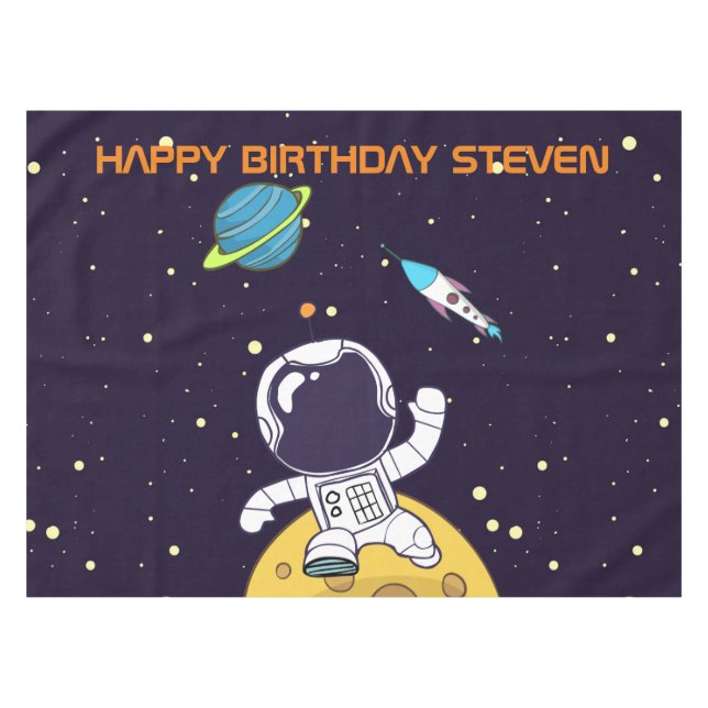 Spaceman Astronaut Exploring Outer Space Birthday Tablecloth (Front (Horizontal))