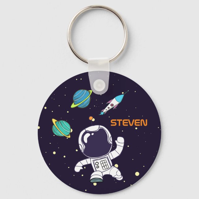Spaceman Astronaut Floating in Outer Space Key Ring (Front)