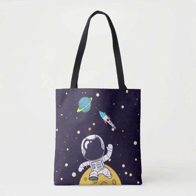 Spaceman Astronaut Floating in Outer Space Tote Bag (Front)