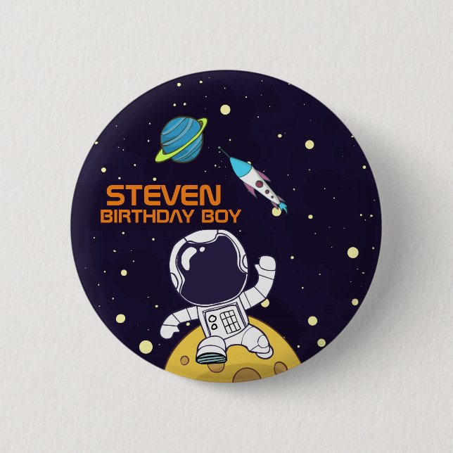 Spaceman Astronaut Floats in Outer Space Birthday 6 Cm Round Badge (Front)