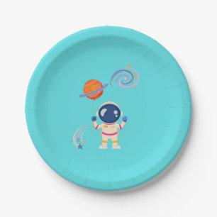 Spaceman cartoon adventures. paper plate