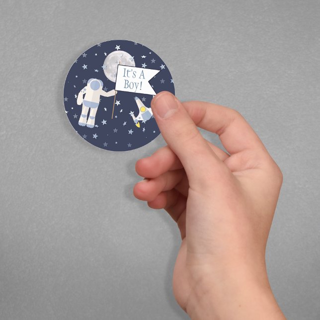 Spaceman Moon It's A Boy! Classic Round Sticker (Creator Uploaded)