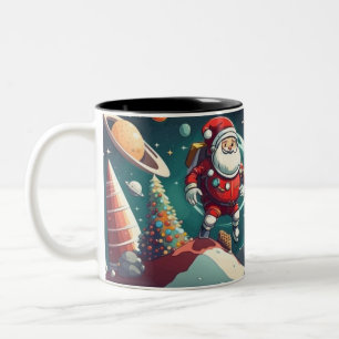 Spaceman santa fun Two-Tone coffee mug