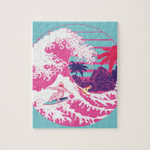 Spaceman surfing The Great pink wave Jigsaw Puzzle
