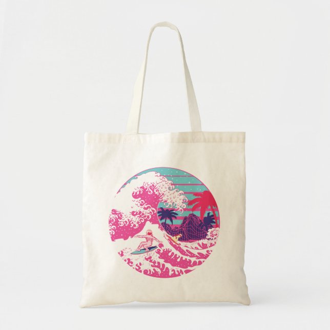 Spaceman surfing The Great wave outrun Tote Bag (Front)