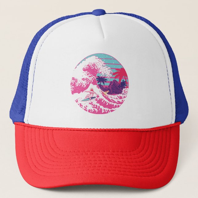 Spaceman surfing The Great wave Trucker Hat (Front)