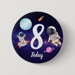 Spacemen and Rockets 8th birthday 6 Cm Round Badge