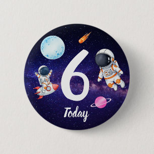 Spacemen and Rockets Birthday 6 Cm Round Badge