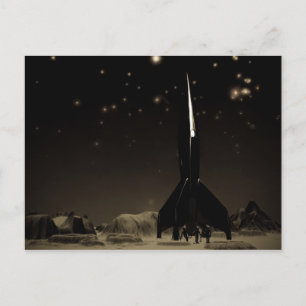 Spacemen and Rocketship Postcard
