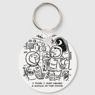 Spacemen in a Spaceship Cartoon. Funny Cartoon Key Ring