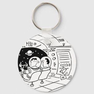 Spacemen in Spaceship having Mail Delivered. Funny Key Ring