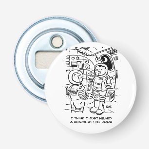 Spacemen on Spaceship Hear Knock at Door Bottle Opener