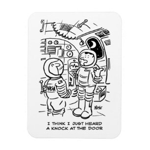 Spacemen on Spaceship Hear Knock at Door Magnet