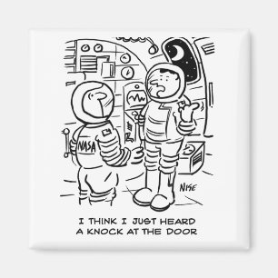 Spacemen on Spaceship Hear Knock at Door Magnet