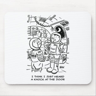 Spacemen on Spaceship Hear Knock at Door Mouse Mat