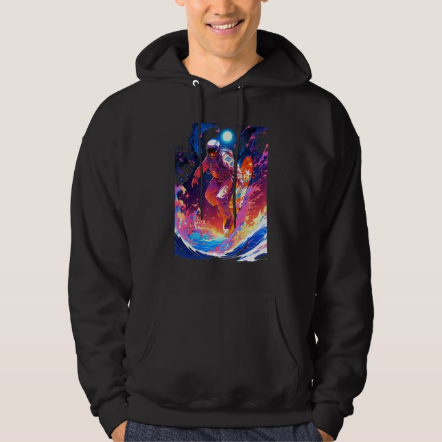 Spacer surfing the waves of an alien planet hangin hoodie (Front)