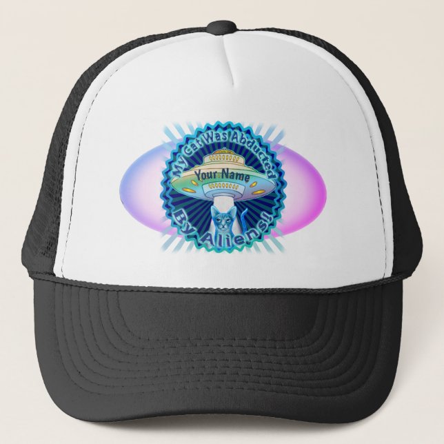 Spaceship Alien Cat Abduction Trucker Hat (Front)