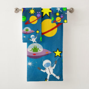 Spaceship Aliens Astronauts Bathroom Towel Sets