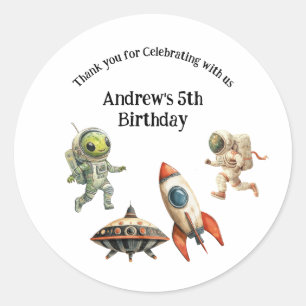 Spaceship Aliens Astronauts Rocket Boys Birthday Classic Round Sticker
