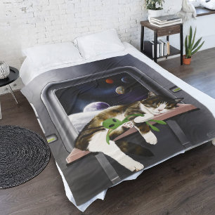 Spaceship Cat Sci-Fi Cute Fleece Blanket