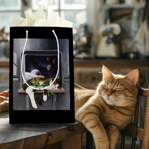 Spaceship Cat Sci-Fi Cute Medium Gift Bag