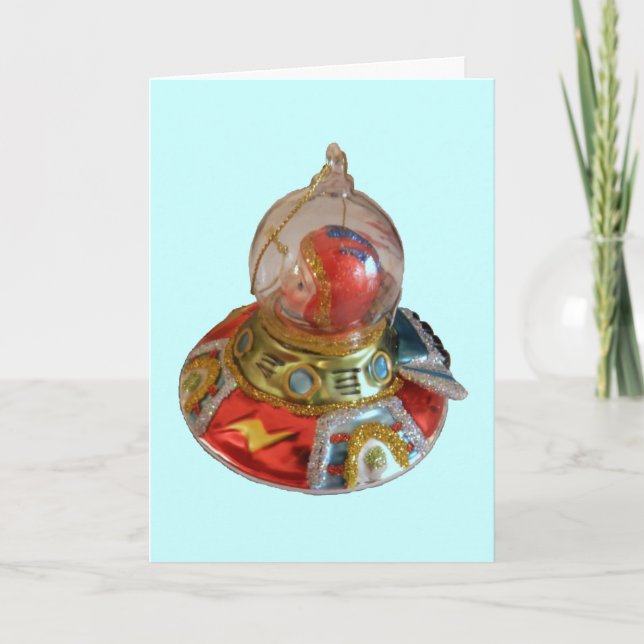 Spaceship Glass Christmas Ornament Holiday Card (Front)