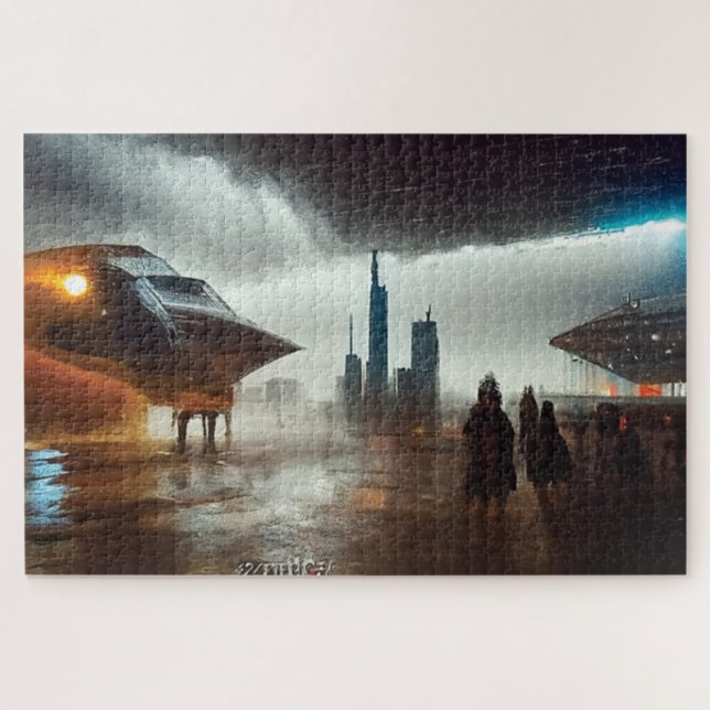 Spaceship in Futuristic City Jigsaw Puzzle (Horizontal)