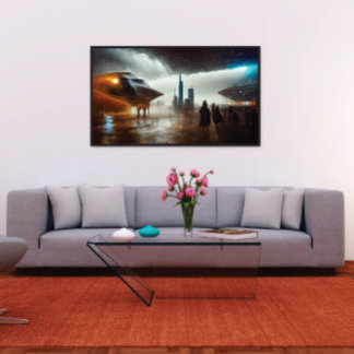 Spaceship in Futuristic City Poster