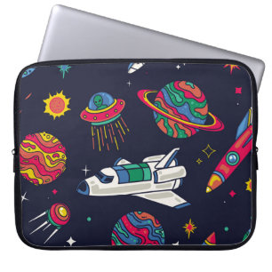 Spaceship in Galaxy seamless pattern. Background w Laptop Sleeve