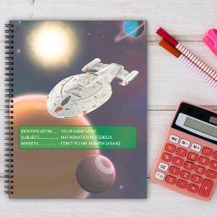 Spaceship in outer space, sun & planets spiral notebook