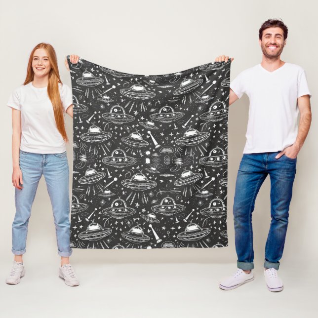 Spaceship Pattern Fleece Blanket (In Situ)