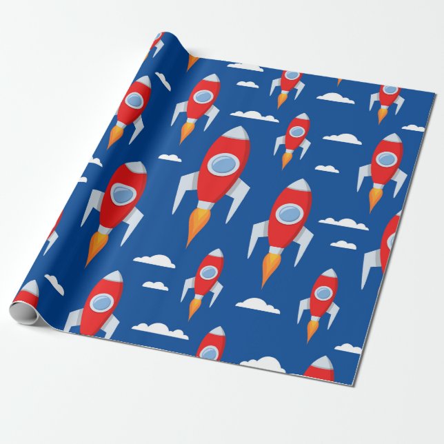 Spaceship Rocket Fun Wrapping Paper (Unrolled)