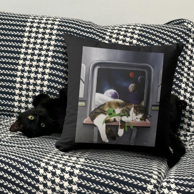Spaceship Tabby Cat Green Alien Stuffie Sci-Fi Cushion (Creator Uploaded)