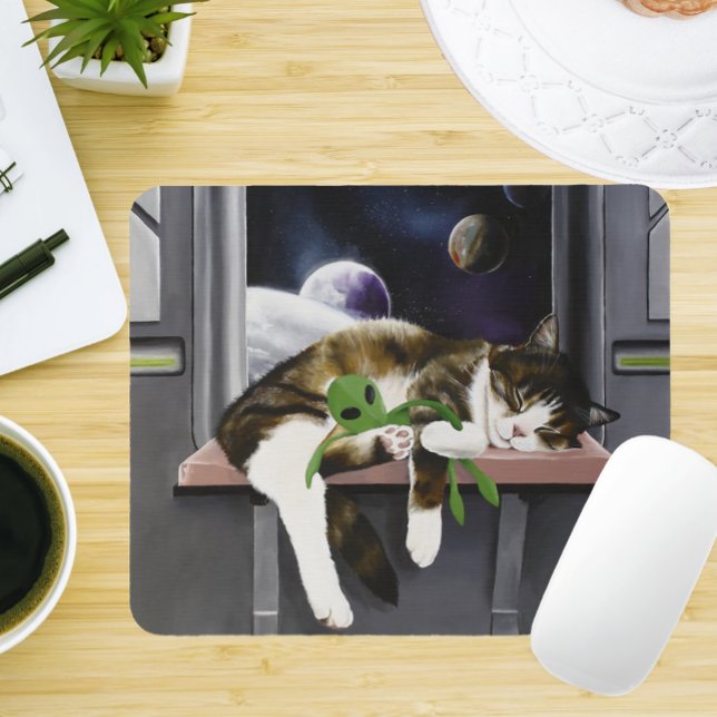 Spaceship Tabby Cat Green Alien Stuffie Sci-Fi Mouse Mat (Creator Uploaded)