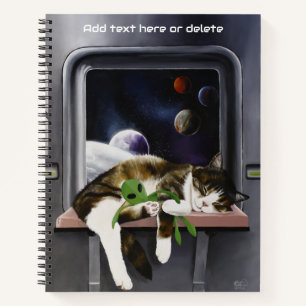 Spaceship Tabby Cat Green Alien Stuffie Sci-Fi Notebook