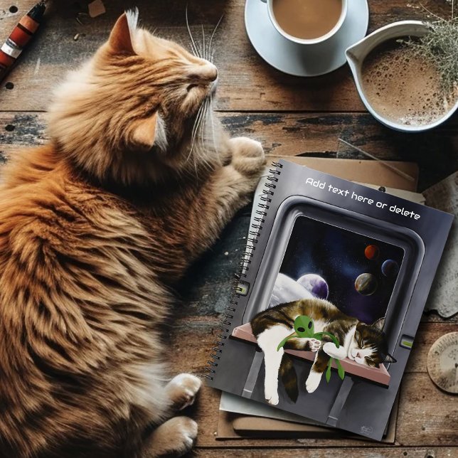 Spaceship Tabby Cat Green Alien Stuffie Sci-Fi Notebook (Creator Uploaded)