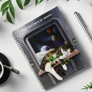 Spaceship Tabby Cat Green Alien Stuffie Sci-Fi Planner