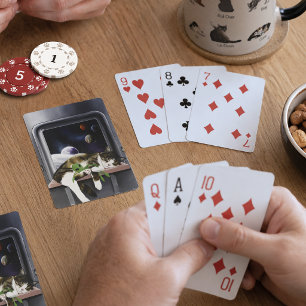 Spaceship Tabby Cat Green Alien Stuffie Sci-Fi Playing Cards