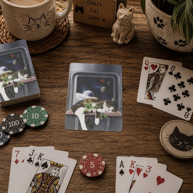 Spaceship Tabby Cat Green Alien Stuffie Sci-Fi Playing Cards (Creator Uploaded)