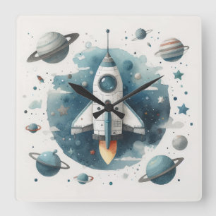 spaceship toy square wall clock