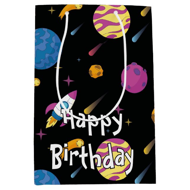 Spaceship Travelling Galaxy Pattern Medium Gift Bag (Front)