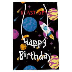 Spaceship Travelling Galaxy Pattern Medium Gift Bag