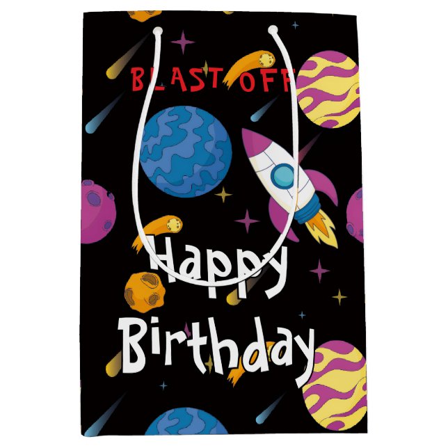 Spaceship Travelling Galaxy Pattern Medium Gift Bag (Front)