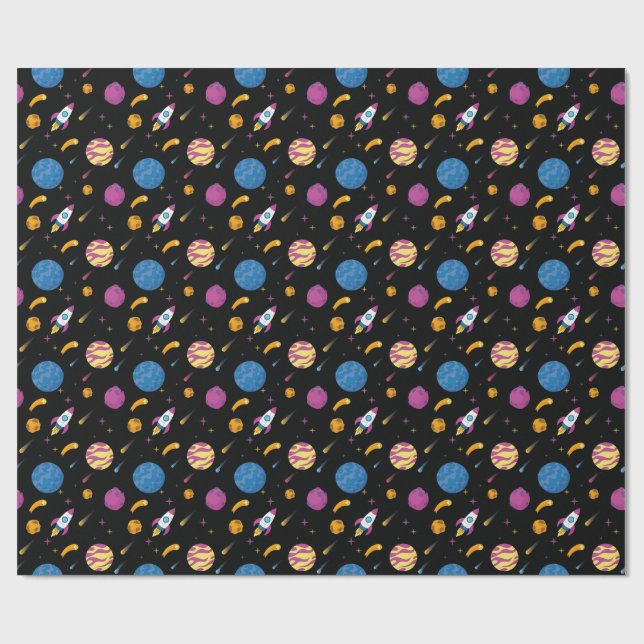 Spaceship Travelling Galaxy Pattern Wrapping Paper (Flat)