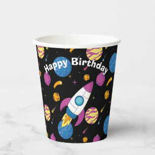 Spaceship Travelling Through Galaxy Paper Cups