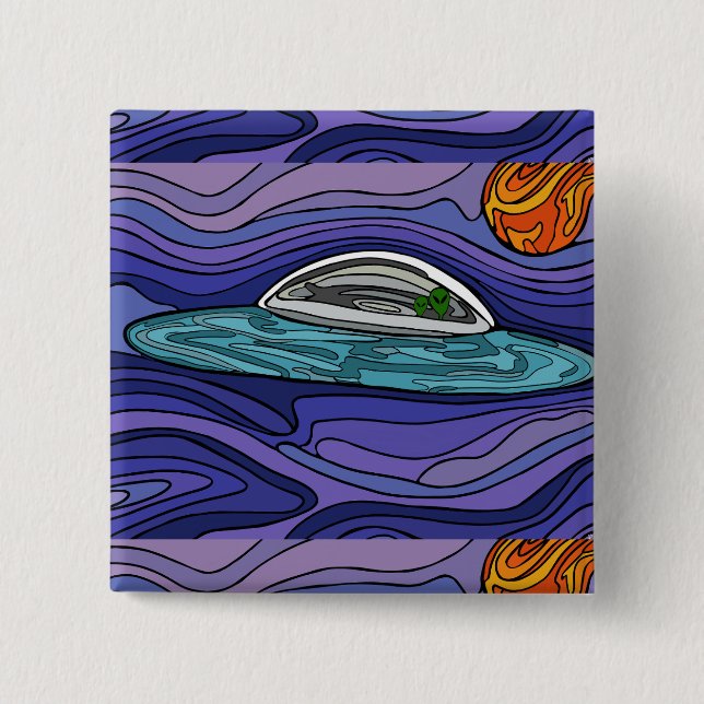 Spaceship UFO Alien UAP paranormal 15 Cm Square Badge (Front)
