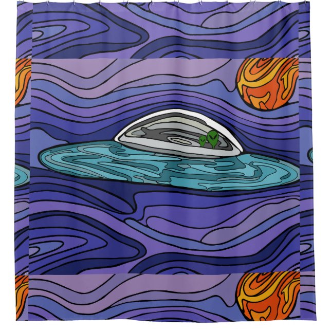 Spaceship UFO Alien UAP paranormal Shower Curtain (Front)