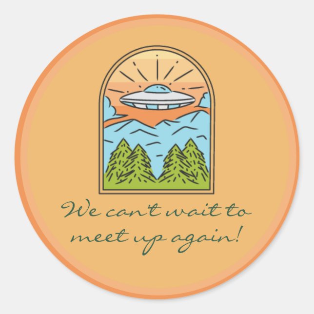 Spaceship UFO Space Visitors Meet Again  Classic Round Sticker (Front)
